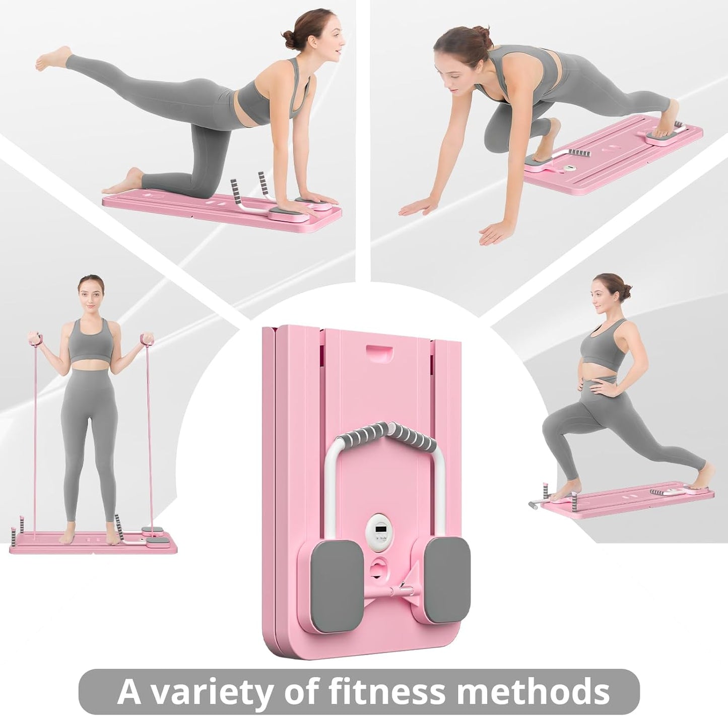 JANUA Pilates Board - 2025 Pilates Reformer Set, Multi-Purpose Foldable Pilates Reformer Board for Home, 5 in 1 Pilates Sliding Board (Pink)