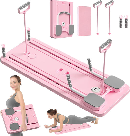 JANUA Pilates Board - 2025 Pilates Reformer Set, Multi-Purpose Foldable Pilates Reformer Board for Home, 5 in 1 Pilates Sliding Board (Pink)